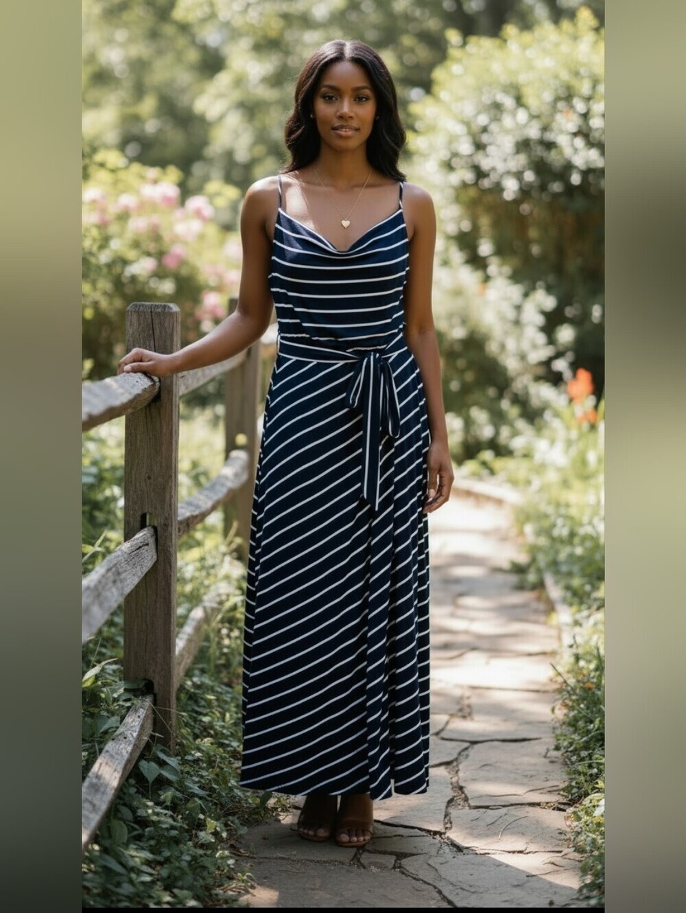 Ralph Lauren Size 14 Navy And White Stripe Maxi Dress Wedding Guest